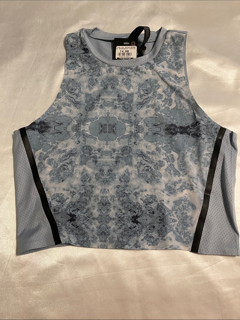 Fila Blue Marble Print Crop Tank with Black Trim